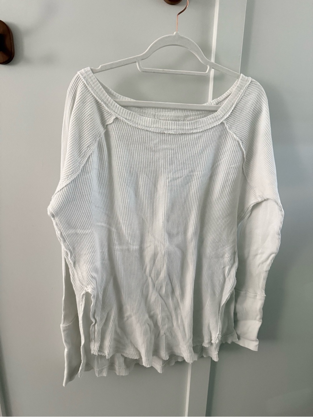 We the Free White Waffle Knit Thermal Long Sleeve Tunic Top